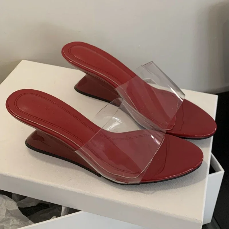 

Pvc Transparent Wedge Slippers for Women Open Toe Summer 2025 Slides Concise Footwear Female Fashion High Heels Sandals Ladies