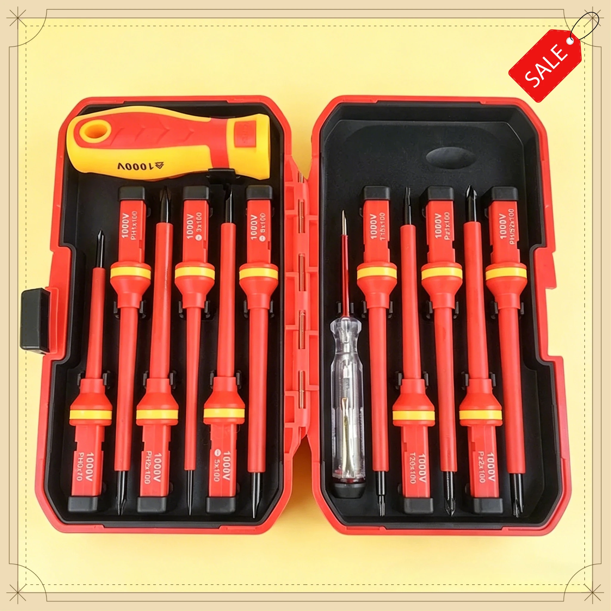 Juego de Destornilladores Aislados 13 en 1 de 1000V, Magnéticos, con Puntas Intercambiables Phillips, Planas y Torx, Herramientas Manuales para Electricistas