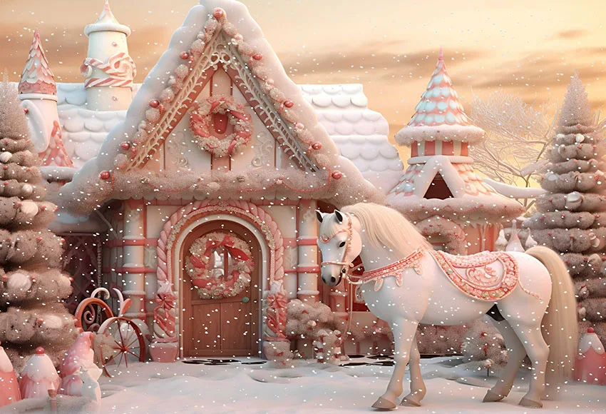 Mehomond Fotografie Hintergrund Weihnachten rosa Süßigkeiten Haus Winter Schnee Weihnachten Party Kind Familie Porträt Dekor Hintergrund Foto Studi