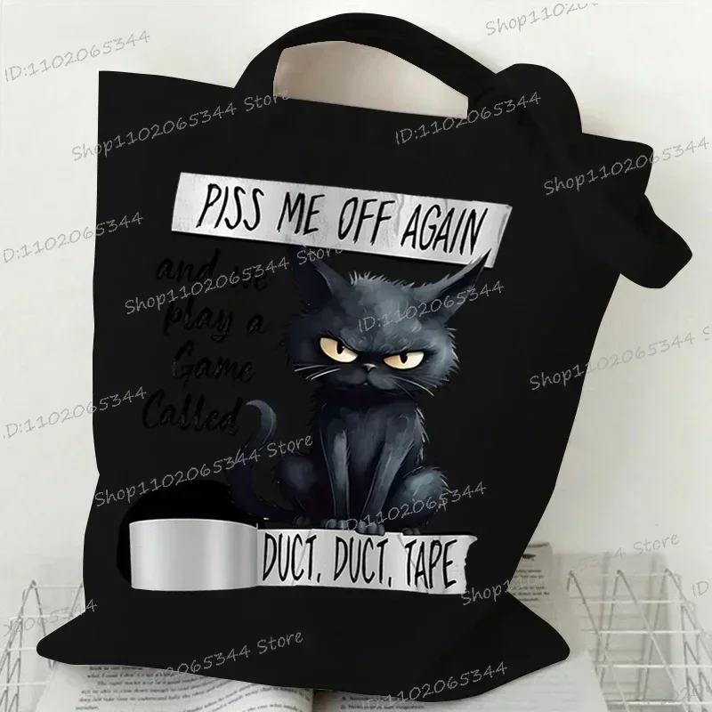 Life Is Better with Cats & Books Canvas Tote Bag Women Cute Cat Shopping Bags Student Literary Book Shoulder Bag Cartoon Handbag