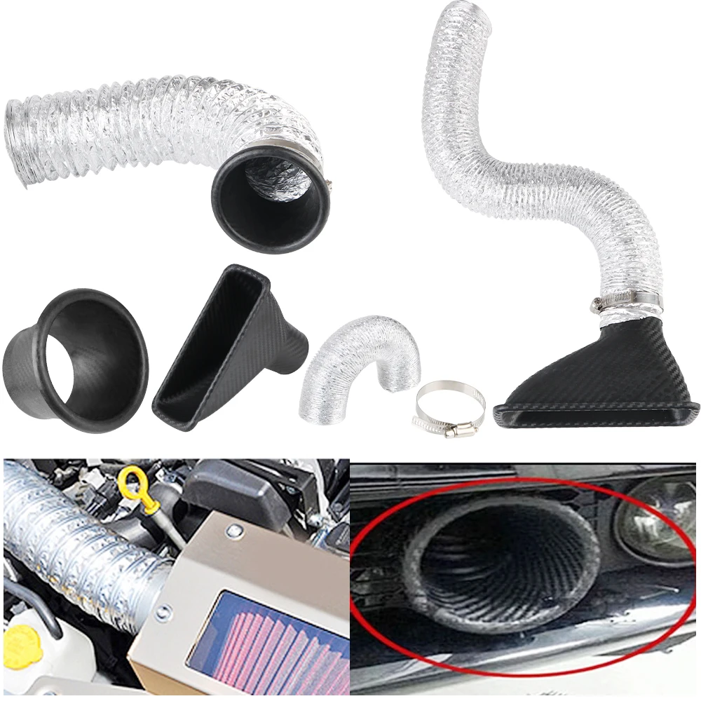 Air Funnel Pipe Set Universal Air Vent Tube Kit Car Front Bumper Air Intake System Turbo Air Inlet Tuyere Round/Square Nozzles