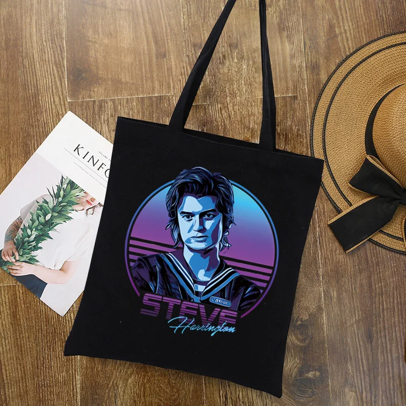 11 حقيبة قماش هاراجو كرتونية للنساء ، حقيبة يد بسيطة ذات سعة كبيرة للتخزين ، حقيبة كتب للطلاب قابلة لإعادة الاستخدام ، حقيبة حمل سوداء ، موضة الفتيات