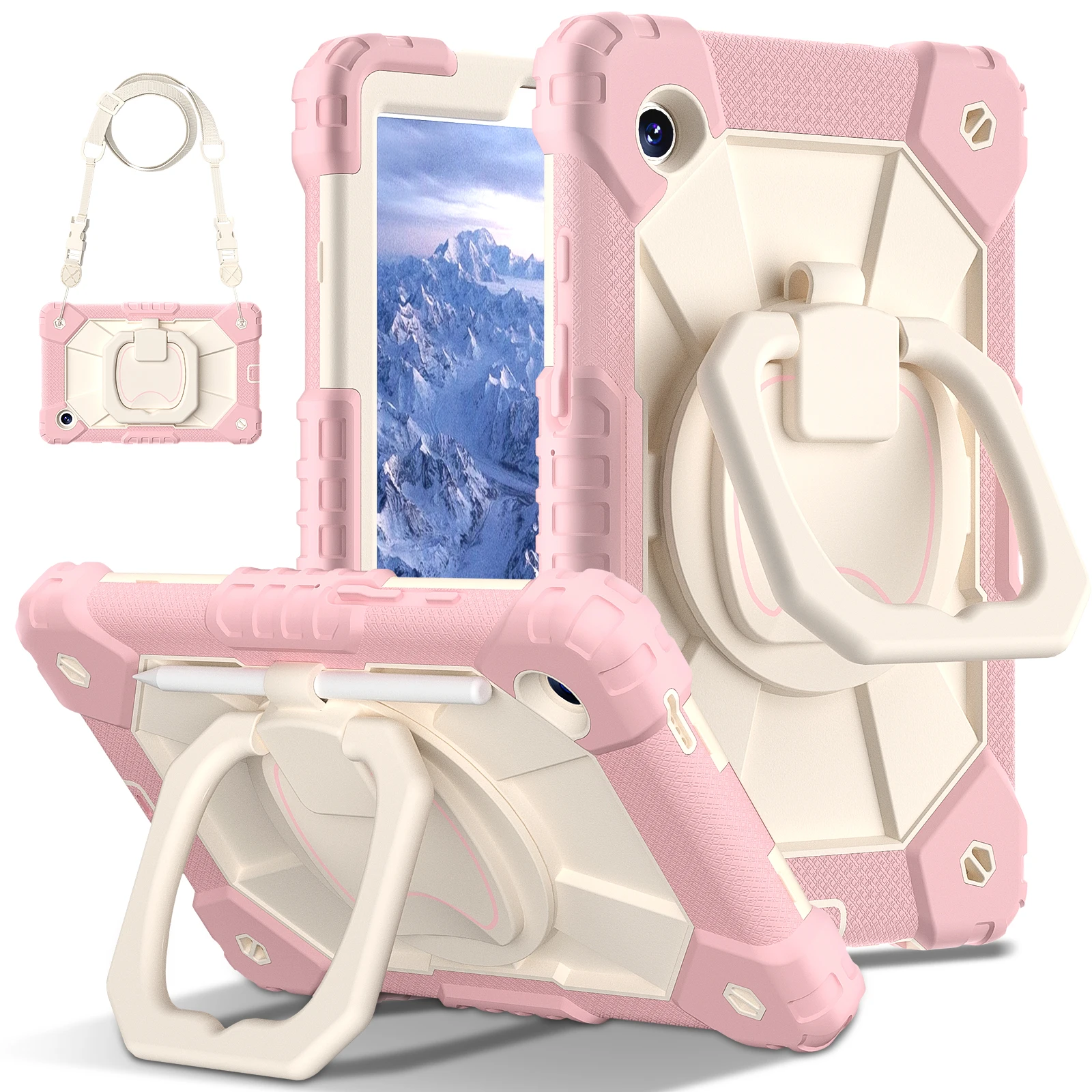 Heavy Duty Armor Case For Samsung Galaxy Tab A11 8.7 inch SM-X130  SM-X135 360° Rotating Stand Shockproof Cover with Straps