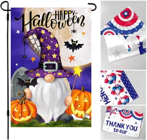 Happy Halloween Gnome Garden Flag 12 x 18 Inch Double Sided,Double Sided Garden