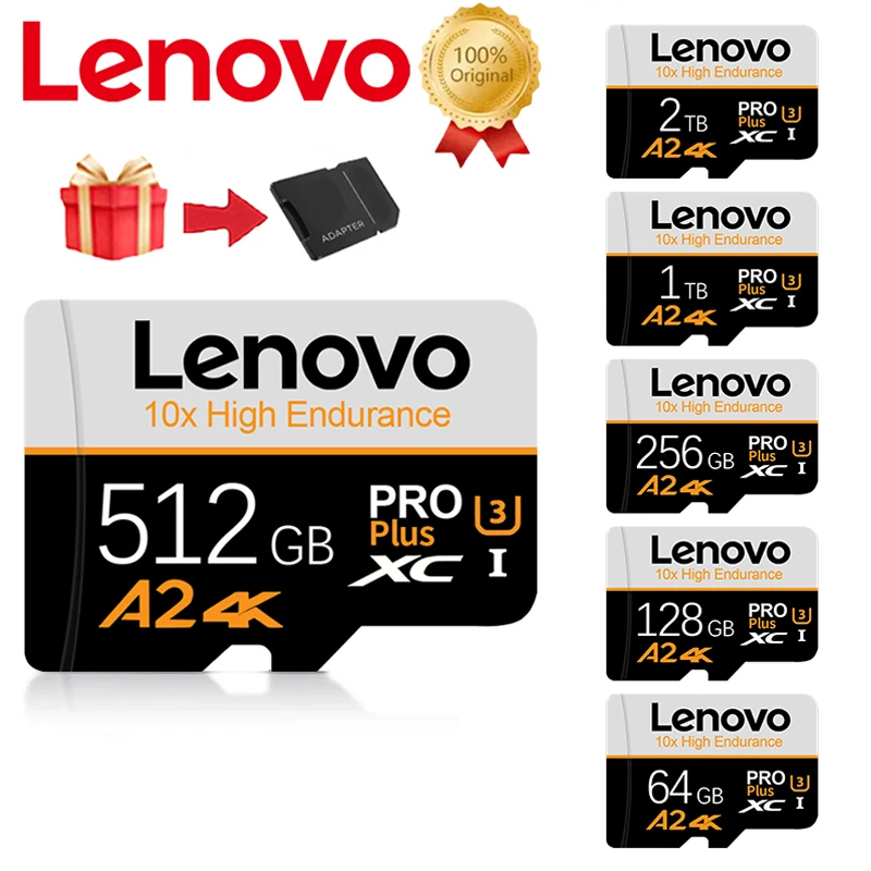 Lenovo-tarjeta de memoria Micro TF/SD, 2TB, 1TB, 512GB, 256GB, 128GB, Flash, A2, para cámara/cámara de salpicadero/teléfono Android