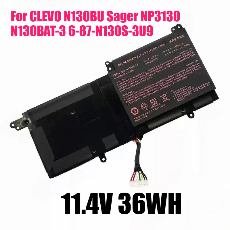 

Аккумулятор для ноутбука 11,4 В 36 Втч N130BAT-3 подходит для CLEVO N130BU Sager NP3130 N130BAT-3 6-87-N130S-3U9