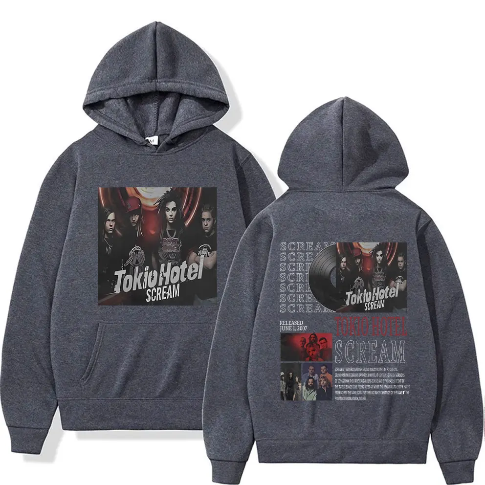 German Rock Band Tokio Hotel Scream Double Sided Print Hoodie Men Vintage Punk Gothic Hoody Sweatshirt Male Oversized Hoodies