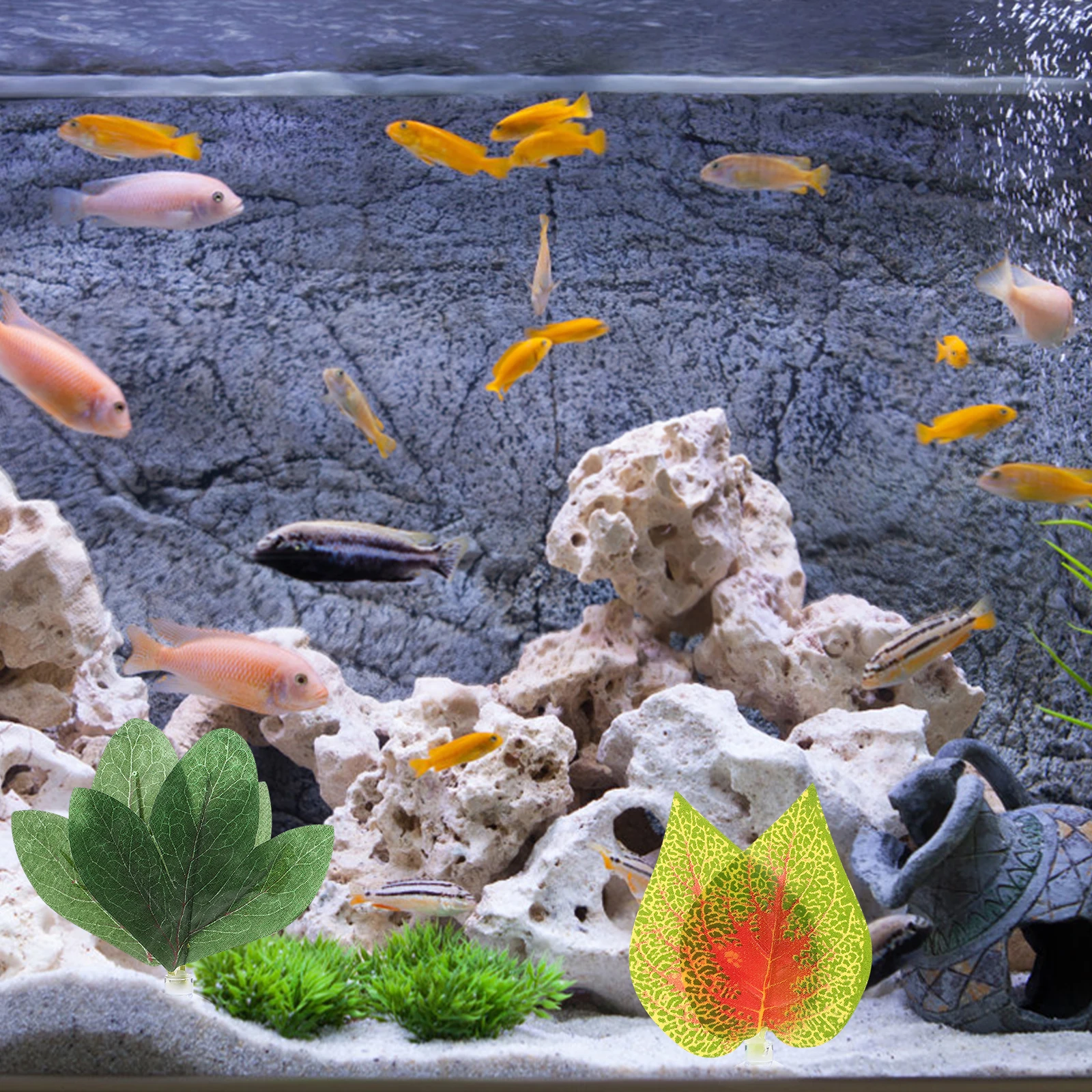 4Pcs Fish Tank Plastic Plant Fake Leaves Aquarium Decoration Reptile Tank Landscaping Scene Ornament Aquarium Fake Plant
