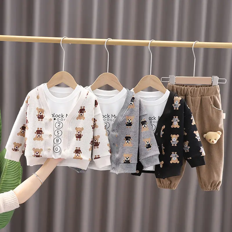 Children Fashion Clothes Suit Spring Autumn Kids Boys Girls Jacket Shirt Pants 3Pcs/Sets Kids Toddler Clothing Infant Sportswear