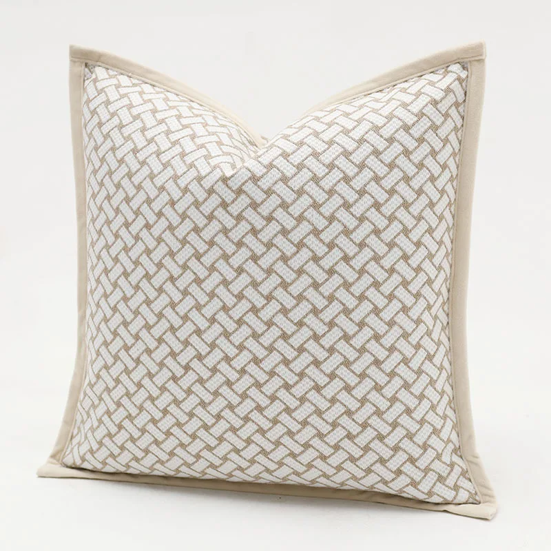 New Oat Color High End Geometric Jacquard Cushion Cover Double-sided Modern Light Luxury Pillow Covers Decorative Decor Home