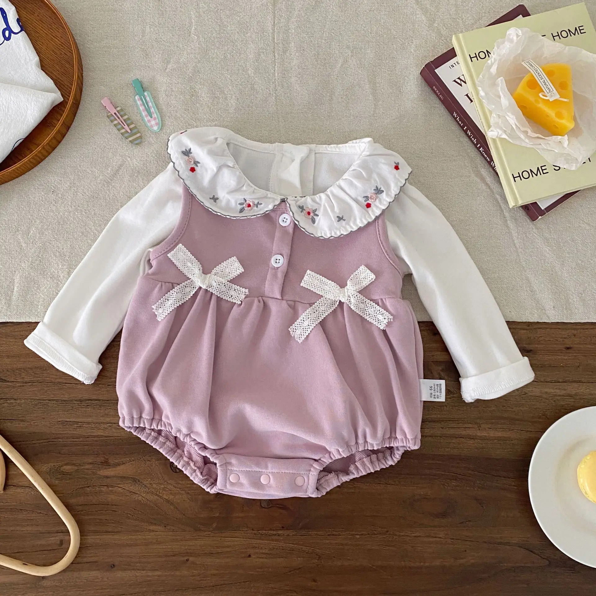

Spring Autumn Baby Girl Long-Sleeved Lapel Jumpsuit, Casual Jumpsuit Crawling Suit Girls Children One-Piece Clothes