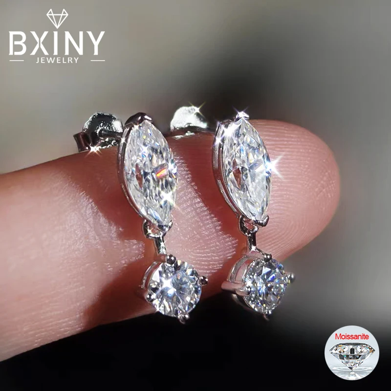 

Серьги-гвоздики BXINY с муассанитом, 100% серебро S925, сертифицированные серьги-гвоздики с бриллиантами маркизы/круглой огранки для женщин, подарки, ювелирные изделия