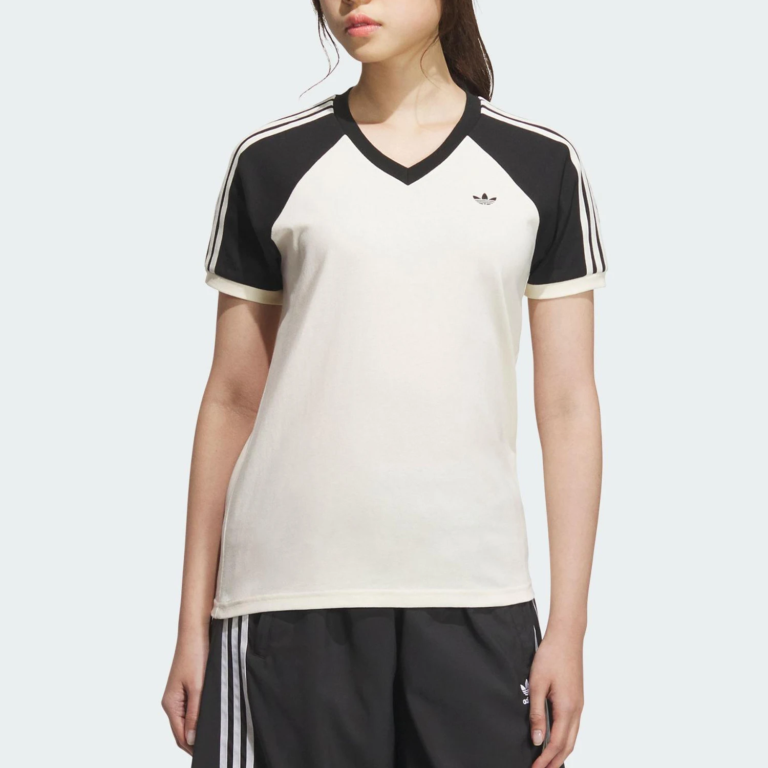 Adidas Authentic Three Leaves Women's V-Neck Daily Patchwork Breathable T-Shirt KF0316