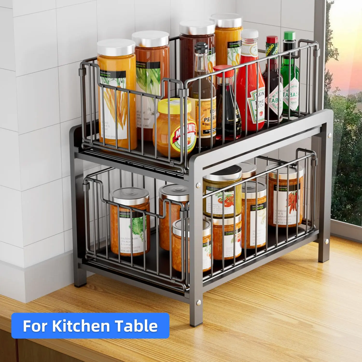 2 Tier Sliding Basket Drawer Organizer,Pull Out Under Sink Cabinets Organizer,Metal Home Organizer Shelf for Bathroom or Kitchen