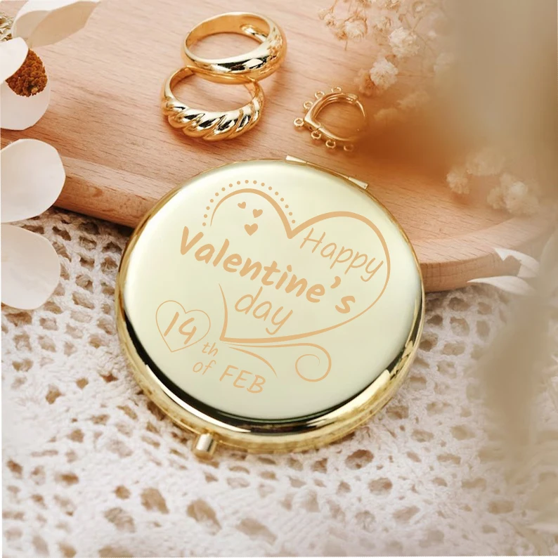 1pc Funny Valentine's Day Love Custom Name Round Circle Mirror Makeup Mirror Fold Mirror Pocket Mirror Party Gift view 5