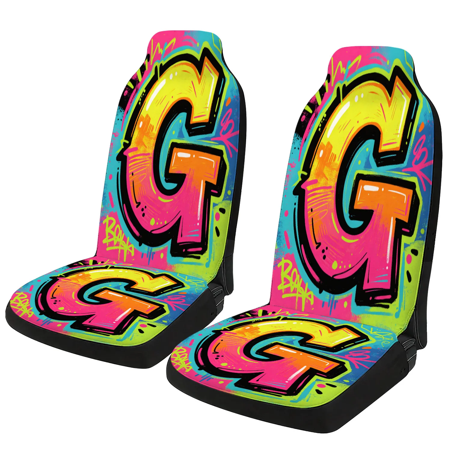 Car Seat Covers Auto Seat Protectors Universal Fit, Neon Graffiti Letter G Multicolor Print, Modern Style All Season, Car SUV Tr