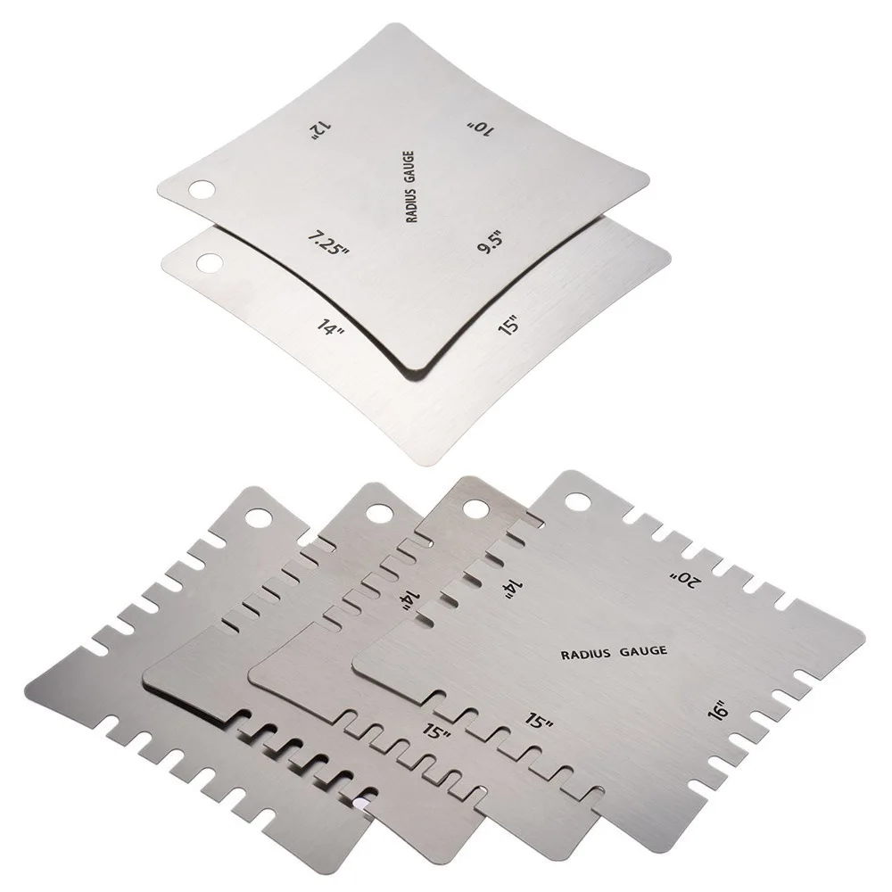 6個のステンレススチール製ギター指板曲率測定定規セット