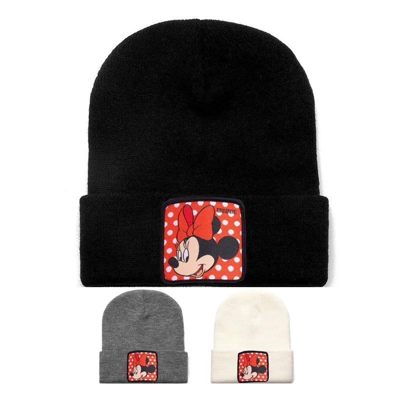 Anime Cartoon Hat Disney Minnie Cold Cap Hip-hop Street Dance Hat Winter Wool Cap Rolled Knit  Solid Unisex Cap