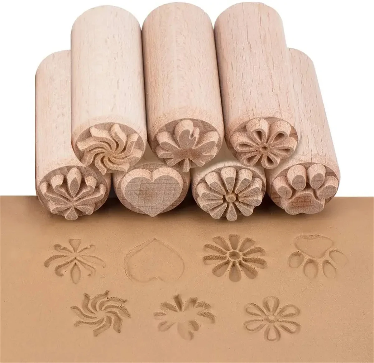 9 Patterns Wood Stamps DIY Wooden Clay Seal Set Round Pottery Tool Moon Cake Mantou Pasta Kitchen Food Seal Homemaking Tool 1Pc