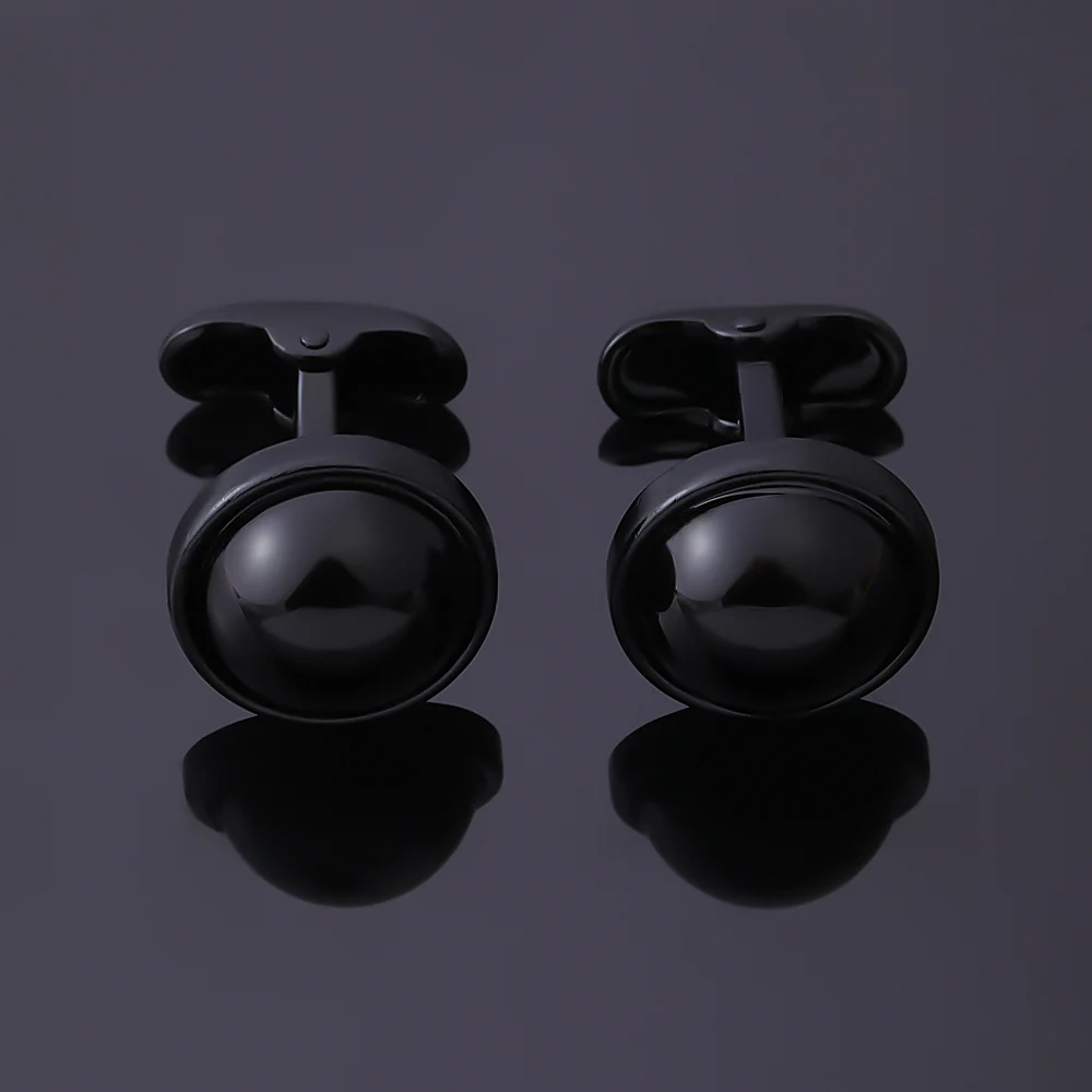 2Pcs/Set Punk Pure Black Round Mens Cufflinks Darkness Hemispherical Design Whale Back Closure Cuff Button