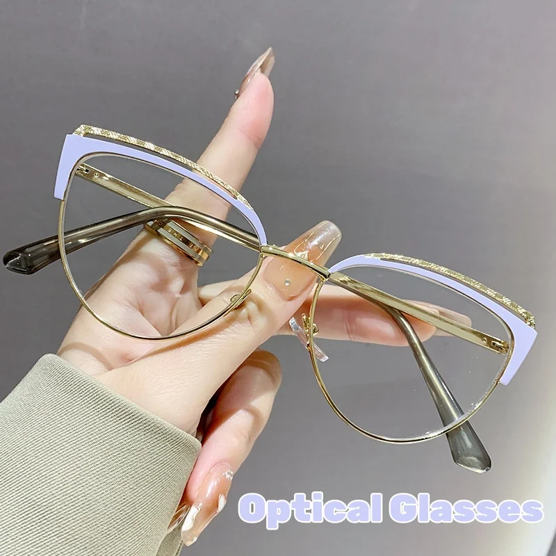 

Stylish Decorative Goggles Retro cat eye Frame Eyeglass Women Computer Reading Glasses Clear Blue Light Blocking Eyewears
