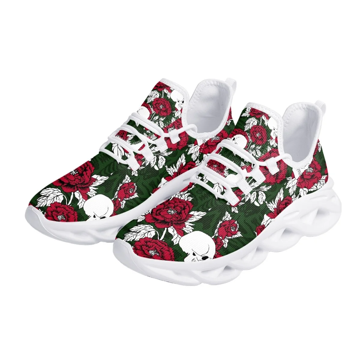Belidome Rose Skull Flag Design Shoes Womens Athletic Running Mesh Breathable Casual Sneakers Lace Up Walking Footwear Zapatos