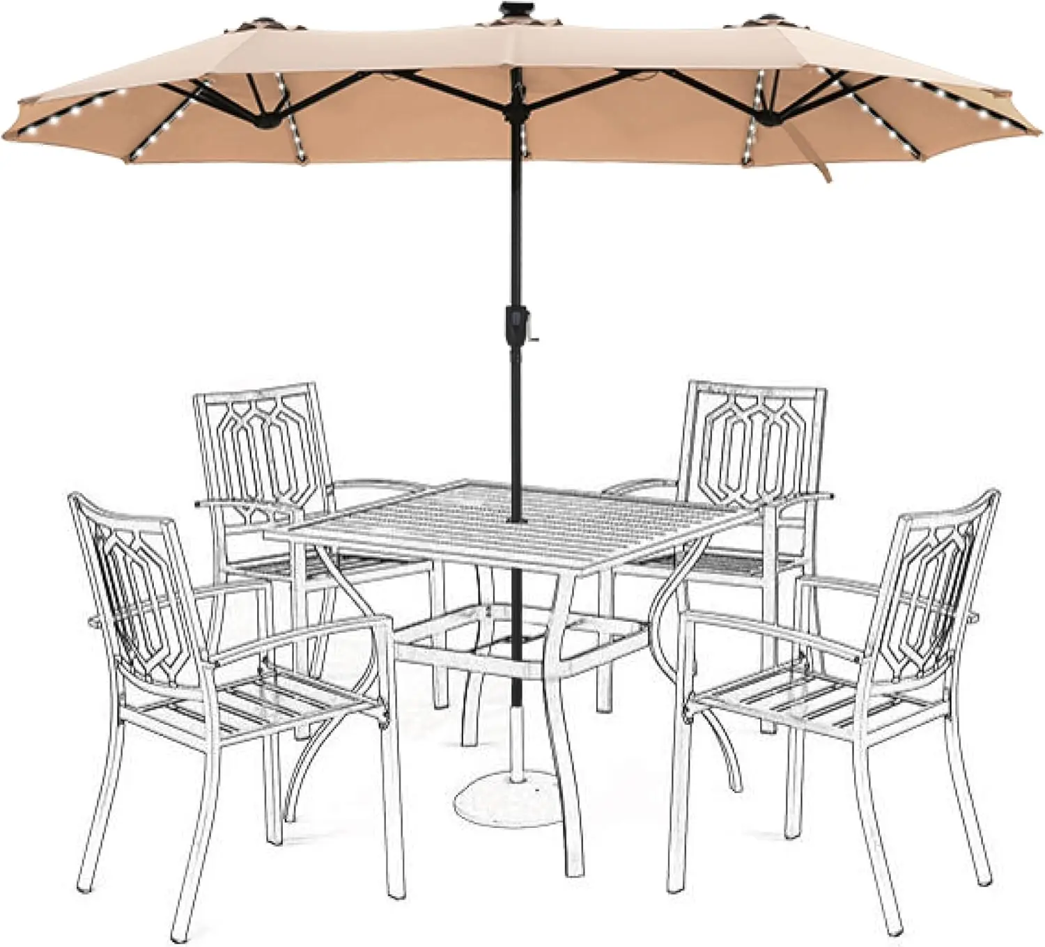 

13ft Patio Umbrella with 120 LED Solar Lights, Double-Sided Outdoor Umbrella for Garden Pool, 8 Colors Changing