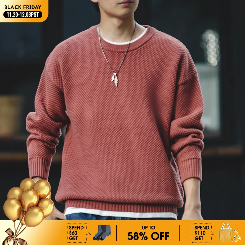 

Maden Men Pullover Sweater Japan Retro Heavy Pineapple Grain Thick O-neck Knitted Oversize Harajuku Streetwear Casul Sweater