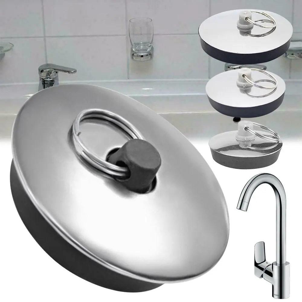 

1 шт., пробка для ванны из нержавеющей стали, простая в использовании резиновая сливная пробка, аксессуары для воды, кухни, ванной комнаты, колпачки для ванны