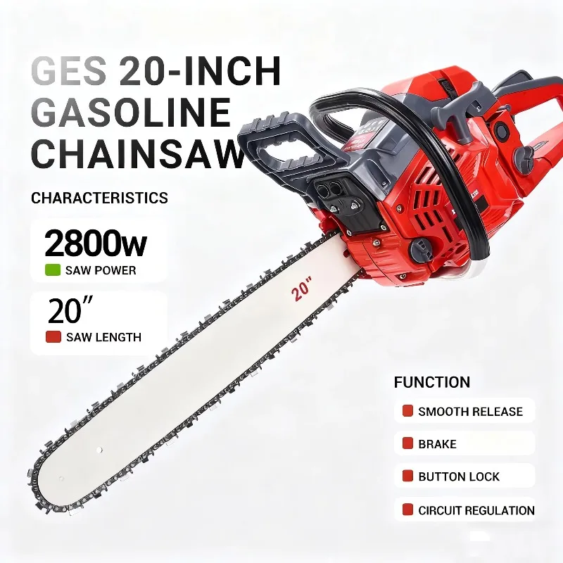 Gas Powered Industrial Grade Chainsaw 20 Inch Heavy Duty Long Reach Durable for Logging Wood Work High Efficiency