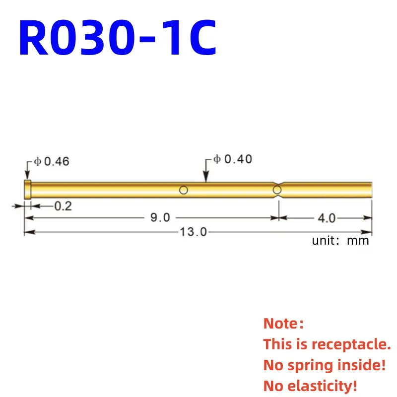 20/100PCS R030-1C Test Pin P030-B Receptacle Brass Tube Needle Sleeve Seat Probe Sleeve Length 13mm Dia 0.40mm P030-B1 PCB Test