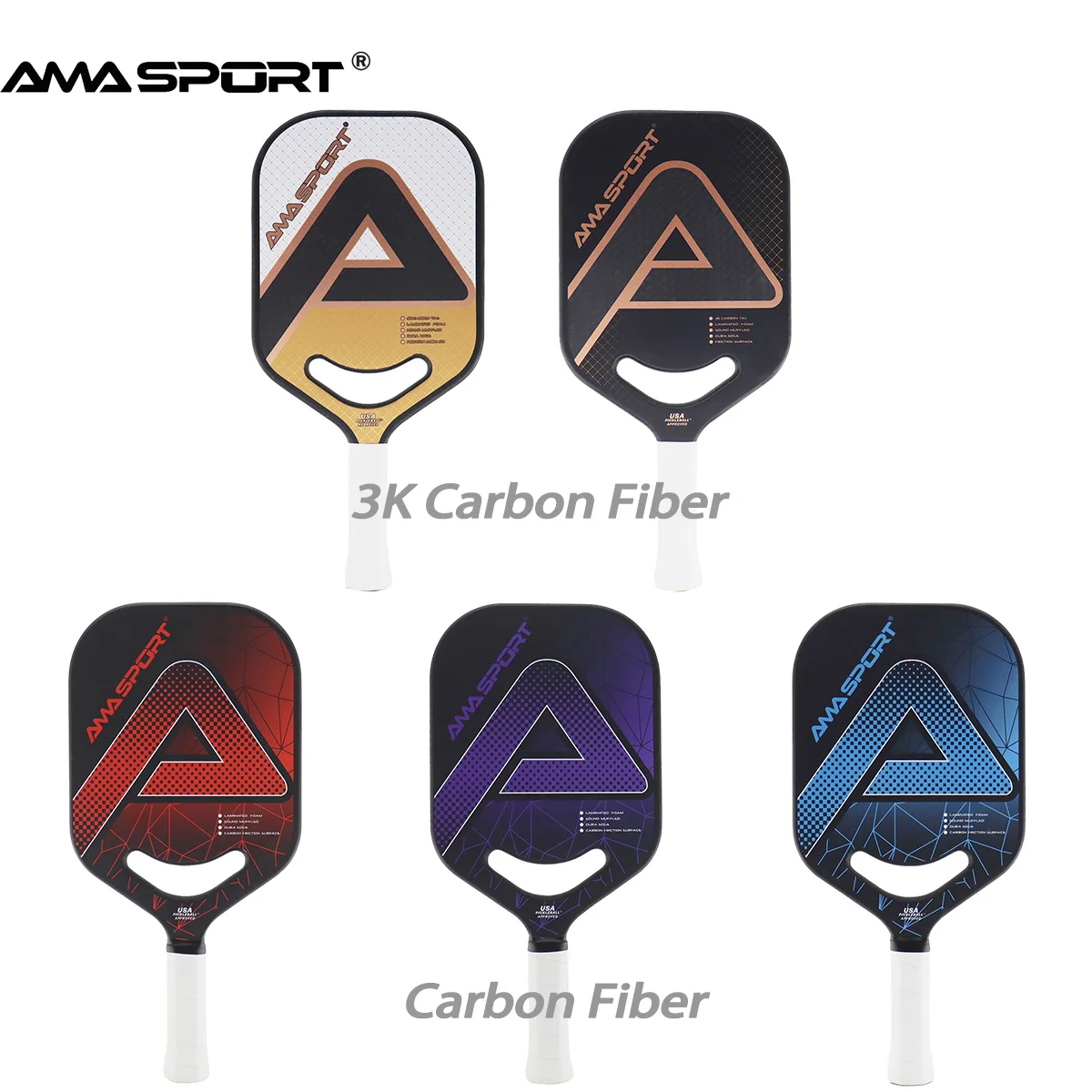 AMASPORT Pickleball Paddle USAPA Approved Top Level 3K/100% Carbon Fiber PP Honeycomb Core Pickleball Rackets for Outdoor Sports