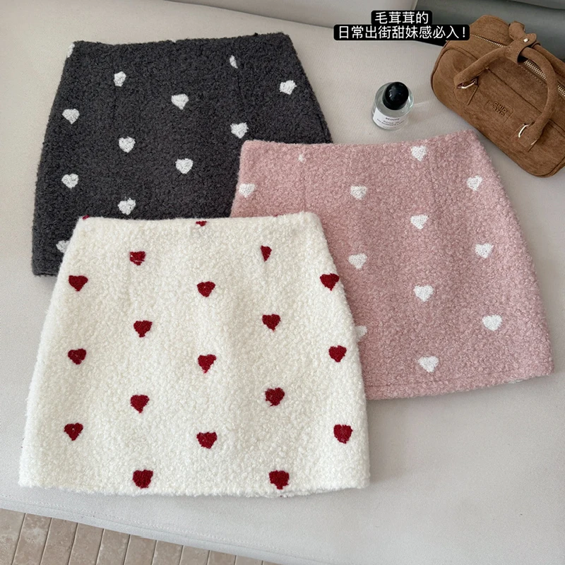

Korean Fashion Women's Heart Pattern High Waist Mini Skorts Music Festival Night Out Skirt Shorts Chic Sexy Hot Girls Zip Skirts