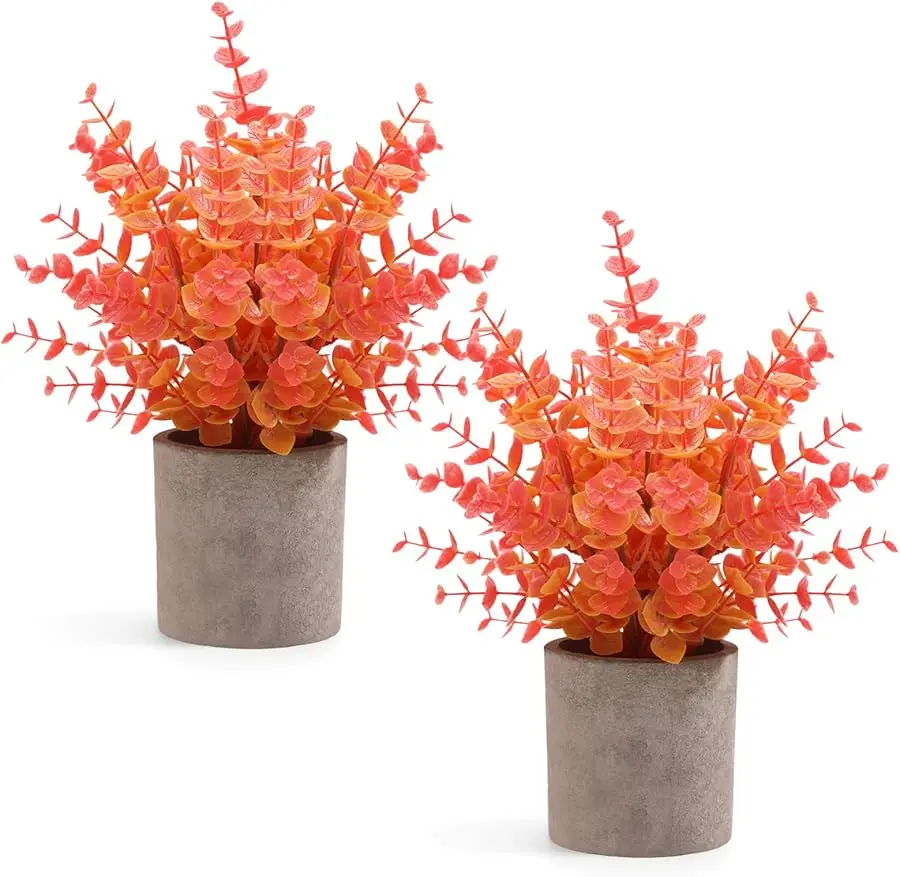 

2 Pack Fall Small Fake Plants Eucalyptus Potted Artificial Plants Fall Decorations for Home Shelf Office Bathroom Desk Farmhouse