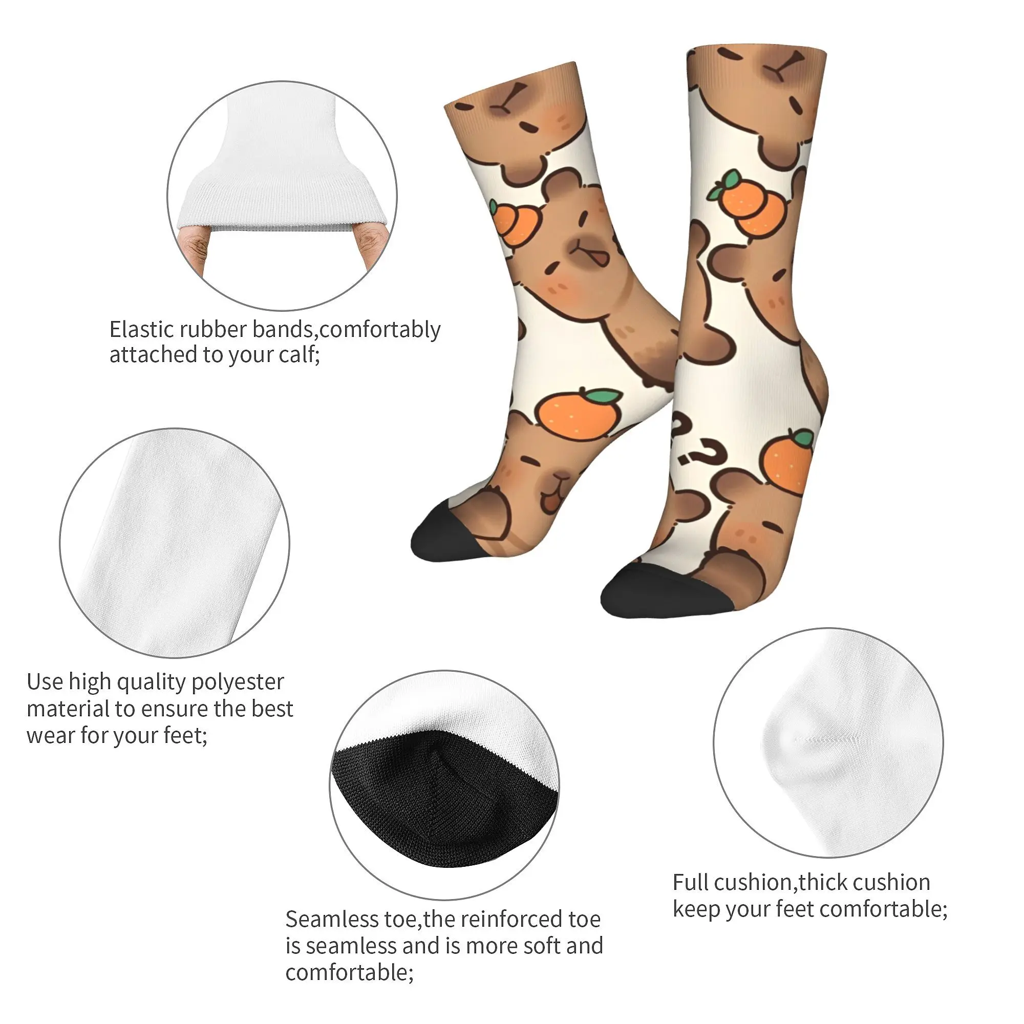 Retro Funny Capybara Orange  Skateboard Socks  Polyester Crew Socks for Unisex Breathable