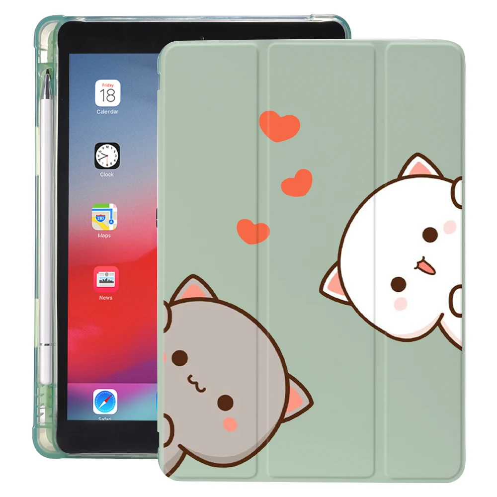 Kawaii Cartoon Cats Leather Tablet Bracket Cover for 12.9 iPad Pro Case Anti-drop Silicone Pro 12.9 Case with Pencil Holder