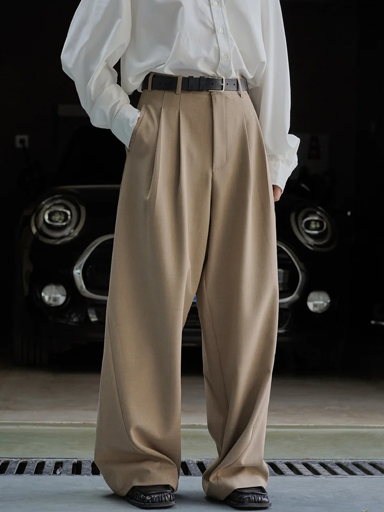 [LANMREM] Minimalism High Waist Pants For Women Straight Wide Leg Trousers Loose Female Fashion Clothing 2024 Spring New 26D1885