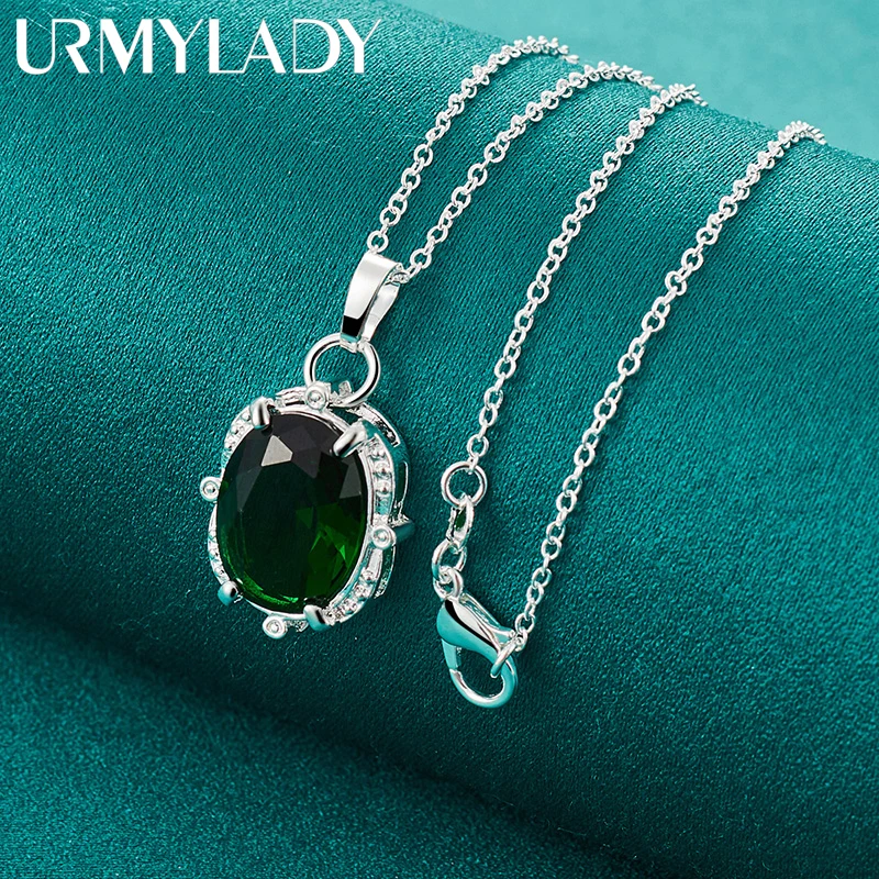 

URMYLADY 925 Sterling Silver Oval AAAAA Zircon 16-30 Inch Pendant Necklace For Women Wedding Engagement Fashion Jewelry