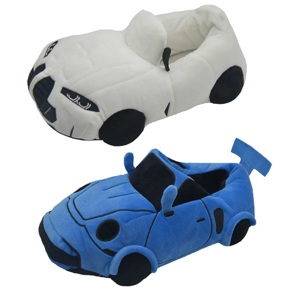 White Blue Car Plush Slippers Cosplay Fun Vehicle Shape Stuffed Shoes Cartoon Fantasy Women Men Christmas Indoor House Slippers