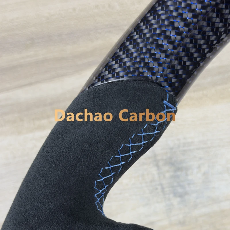 Blue Silk Real Carbon Fiber Steering Wheel For Volkswage VW Golf 8 MK8 R High Quality Leather Custom Style - view 2