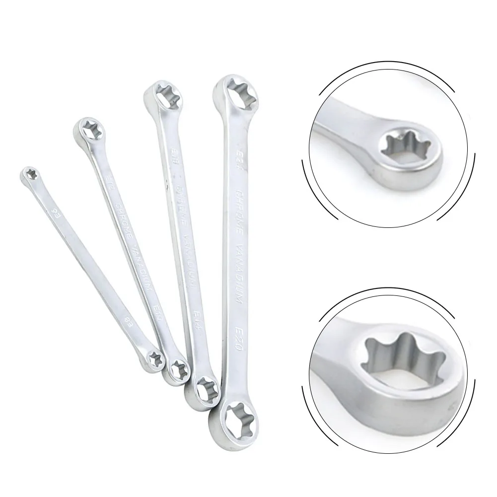 4Pcs Star Double For Torx Wrench Spanner E-type Box Wrench E6 E8 E10 E12 E14 E18 E20 E24 Set Ring Spanner Tools Star Wrench