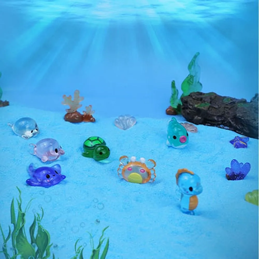 Cartoon Luminous Ocean Animal Ornament Resin Crafts Cute Ocean Animal Miniature Figurines DIY Mini Ocean Animal Statue