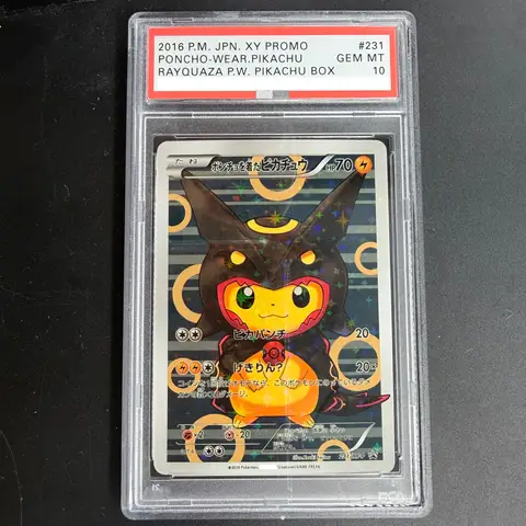 DIY PTCG Rating Card 2016 P M JPN XY PROMO PONCHO WEAR PIKACHU 231/XY P Collection Card Copy 10Points Rating Card Anime Game