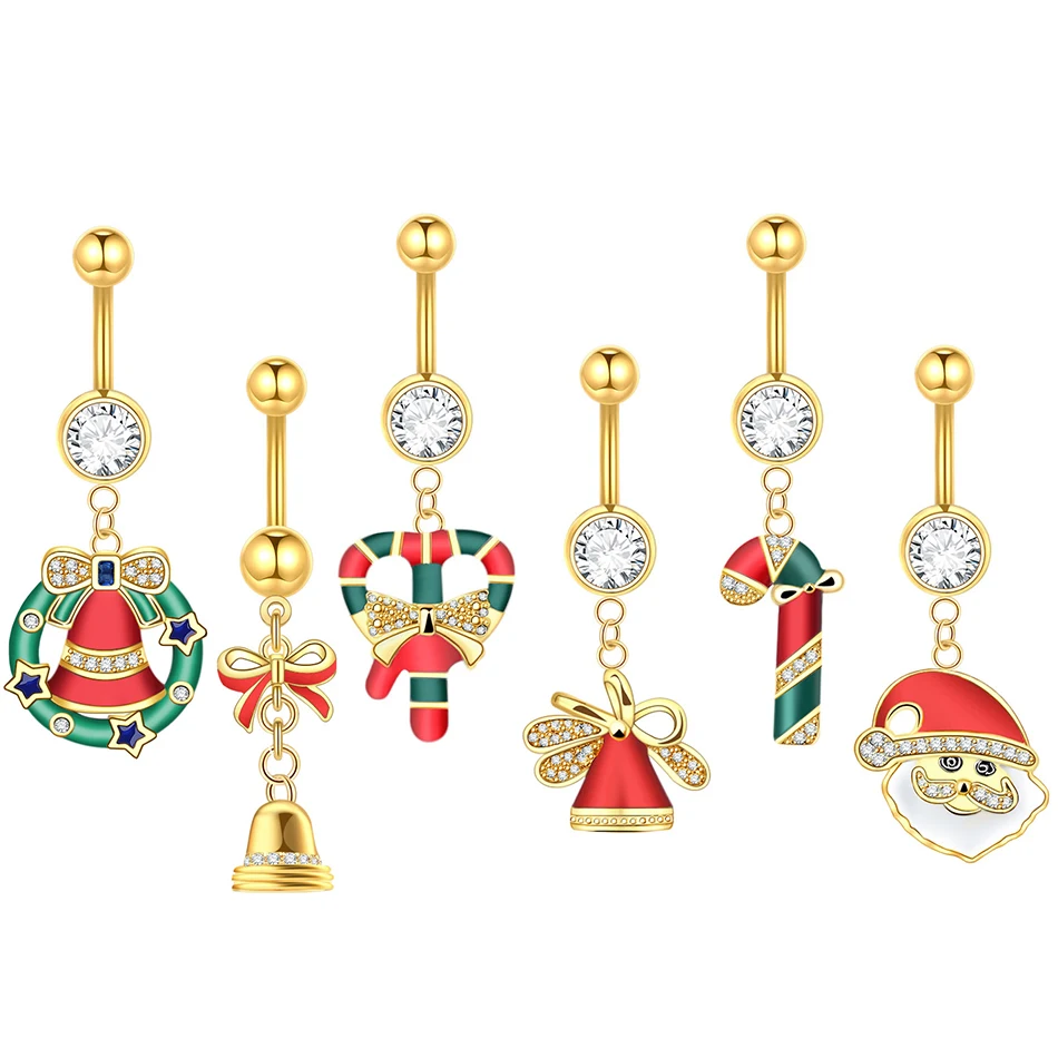 1/10Pcs 14G Stainless Steel Belly Button Rings External Thread Curved Navel Barbell Ring Belly Piercing Christmas Gift for Women