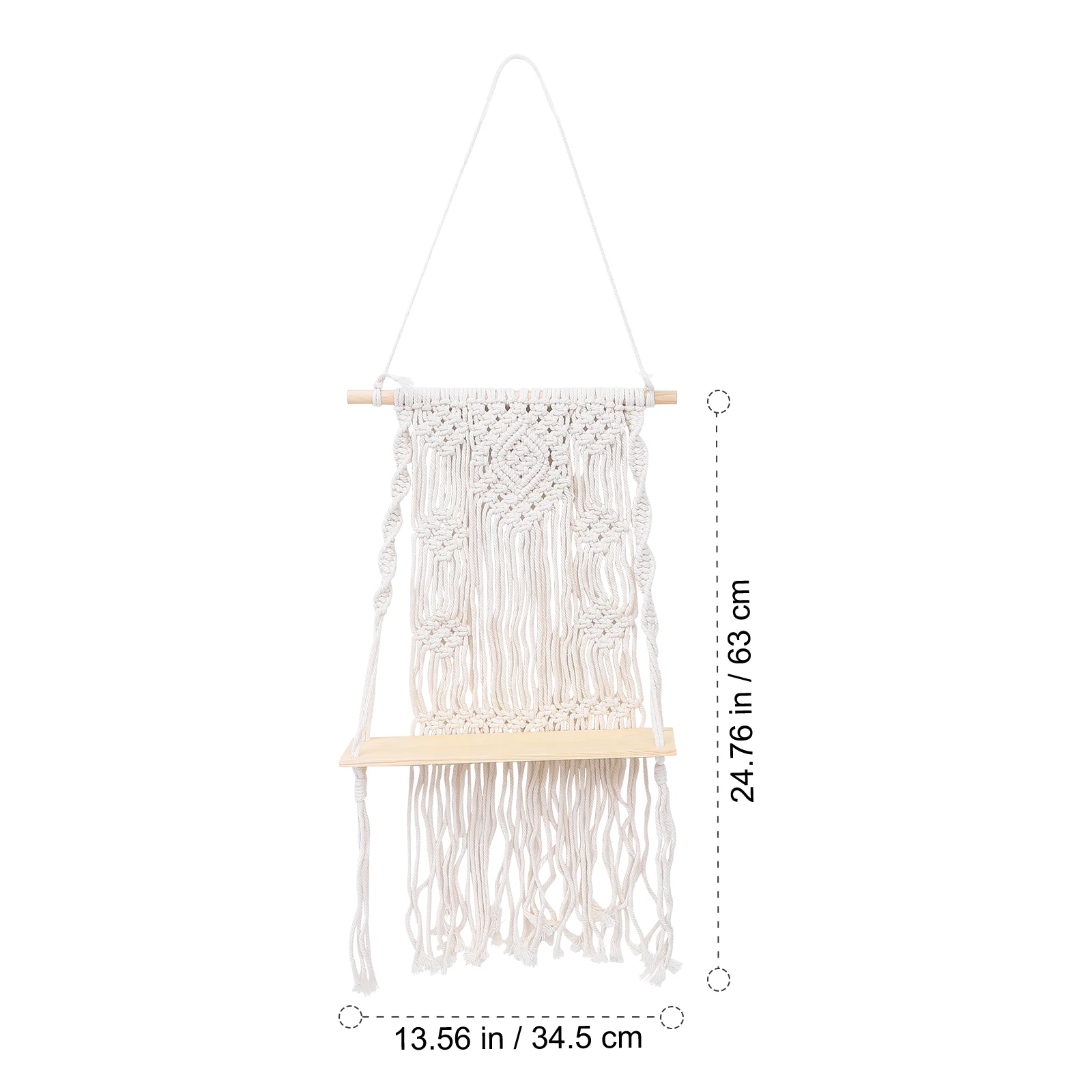 

Woven Hanger Storage Rack Tapestry Wall Mounted Decorative Beige Living Room Wooden Board Weaving Tassel Shelf H made