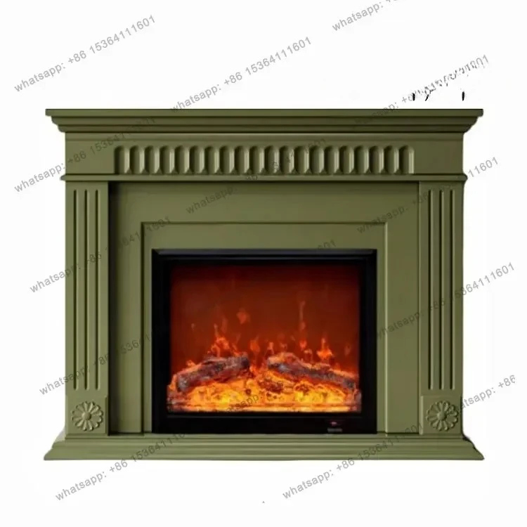 American retro solid wood fireplace cabinet medieval living room decorative frame French background wall black porch cabinet
