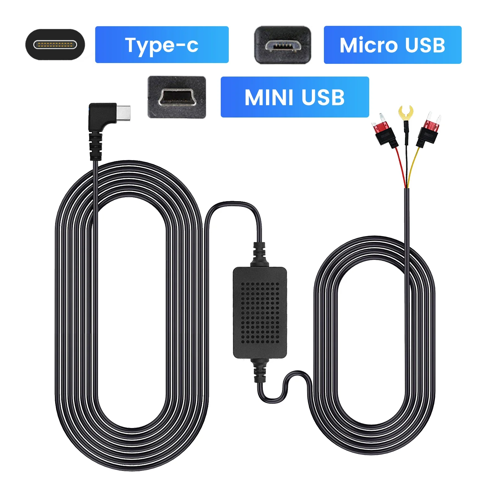 3A 3.5m Car Dash Cam DVR 12-24v Hardwire Cable Kit Step-Down Line Mini / Micro / Type-C USB Interface Charger Dashcam Camera