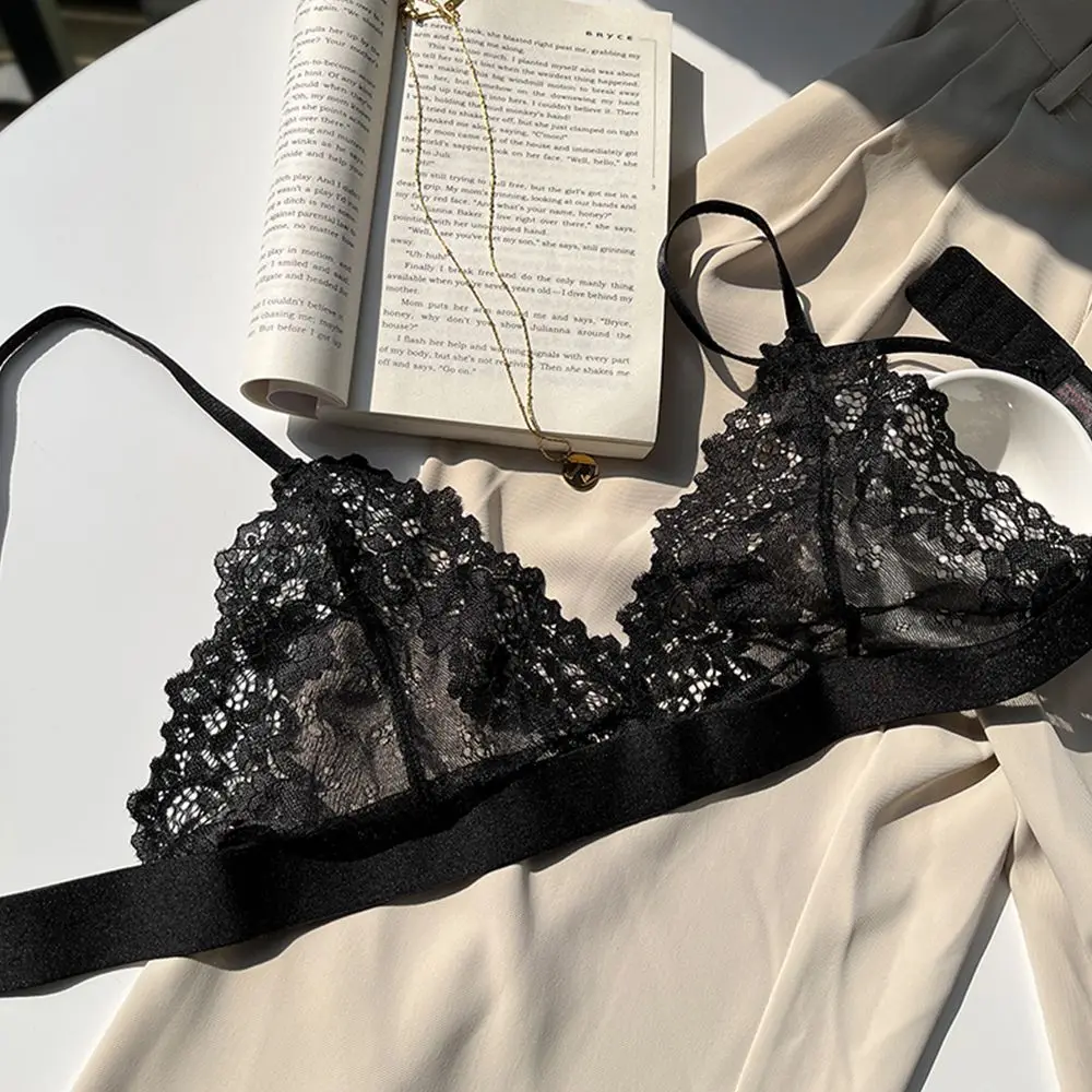 شفافة تنفس النساء العشير الجمال الظهر لا حلقة الصلب رقيقة الملابس الداخلية زهرة النساء حمالات الصدر مثلث كوب الدانتيل Bralette