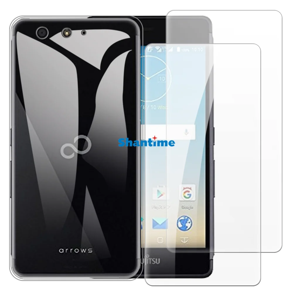 Soft Case + 2 Pack Tempered Glass Screen Protectors for Fujitsu Arrows M03 Full-Body Protection