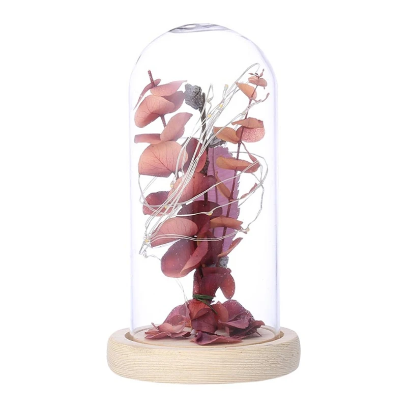 KX4B Branches Leaves in Glass Dome LED Night Light Lamp Luxury Wedding Valentine's Day Gifts Christmas Party Decoration